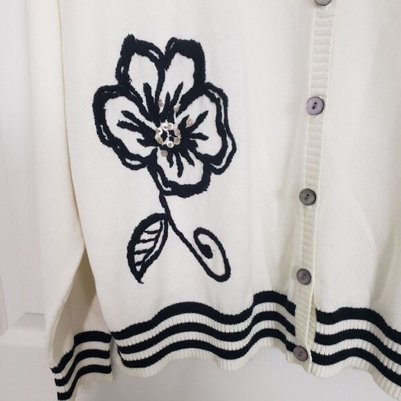 Koos Of Course Floral Cardigan Sequins Embellished Knit Button Up Womens Size XL - Picture 3 of 13